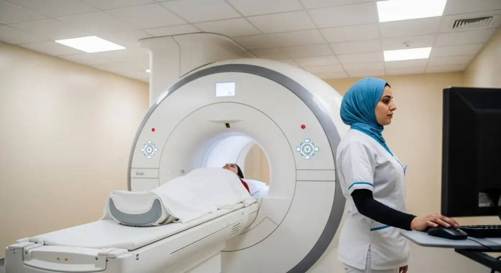 Patient en train de passer une IRM dans un centre de radiologie au Maroc