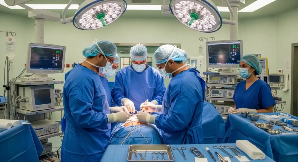 Bloc opératoire au Maroc - chirurgie d'urgence pour occlusion intestinale avec strangulation