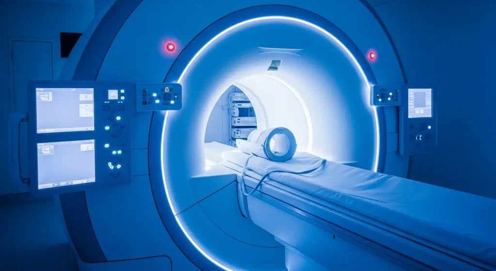 Intérieur d'une machine IRM Tesla montrant la technologie d'imagerie avancée