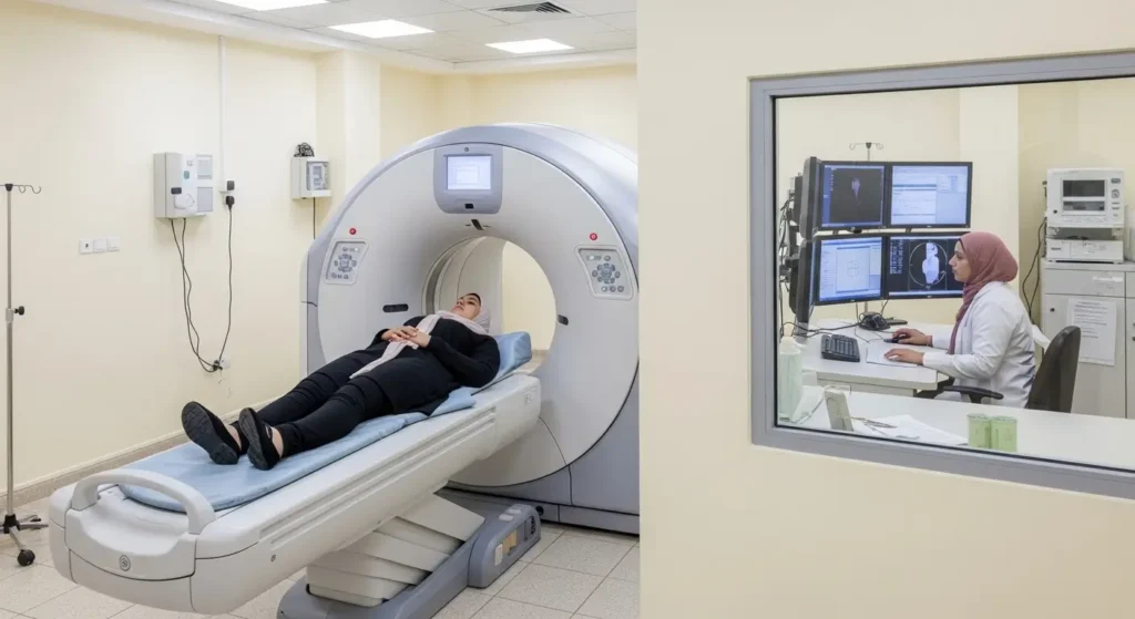 Scanner abdominal moderne pour diagnostic kyste rénal dans hôpital marocain