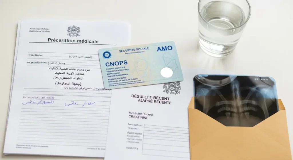 documents à apporter pour un scanner lombaire au Maroc ordonnance carte AMO bilan rénal